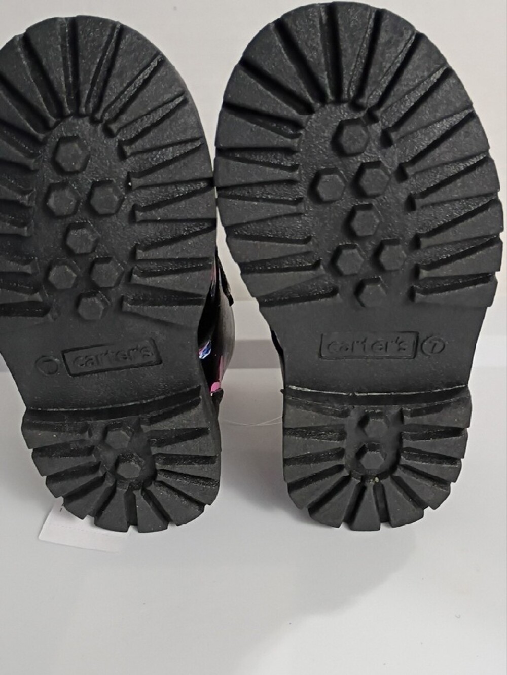 CARTER'S Black Ankle Boots with Heart-Buckles and Pink & Blue Butterflies SIZE 7 - Picture 7 of 8